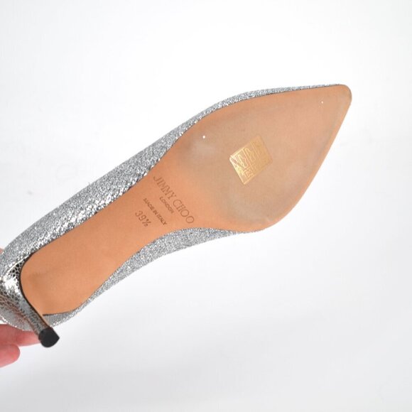 Jimmy Choo Romy Kitten Heel Pumps Pointed Toe Silver Metallic Women's 39.5 US 9 - Picture 12 of 13